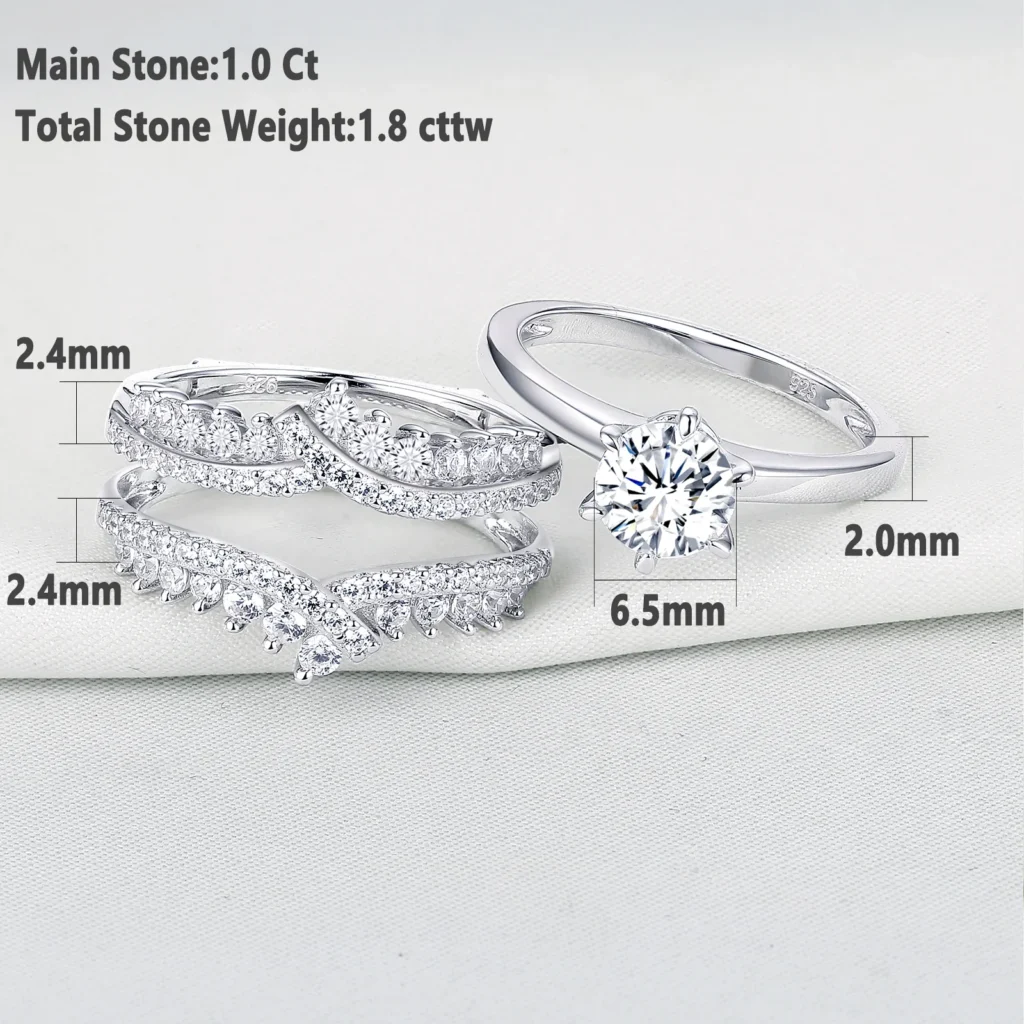 2 Pcs 925 Sterling Silver Wedding Rings Set for Women