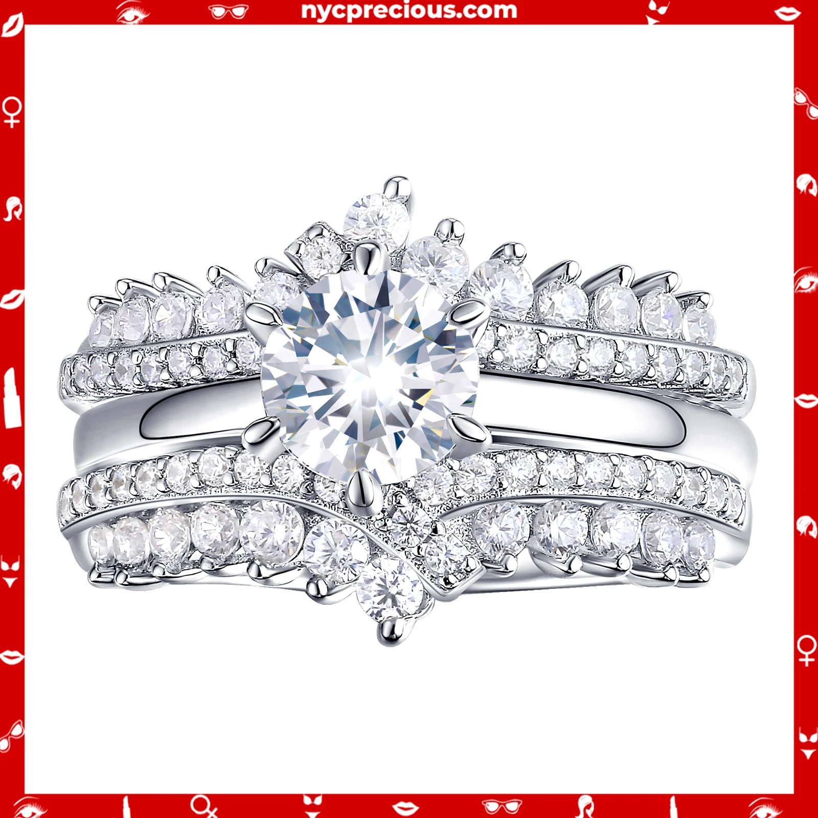Wuziwen 4 Carats Wedding Engagement Ring Set for Women 925 Sterling Silver  Cubic Zirconia Size 8 - Walmart.com