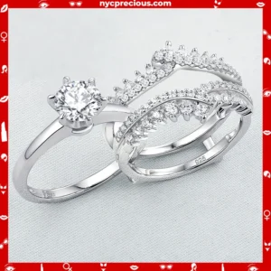 2 Pcs 925 Sterling Silver Wedding Rings Set for Women