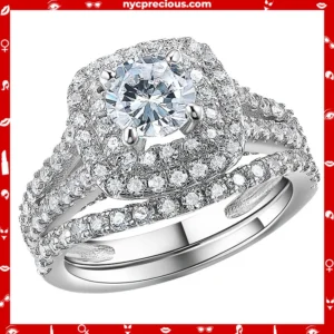 2 Pcs Double Halo Round Cut AAAAA Cz Engagement Ring