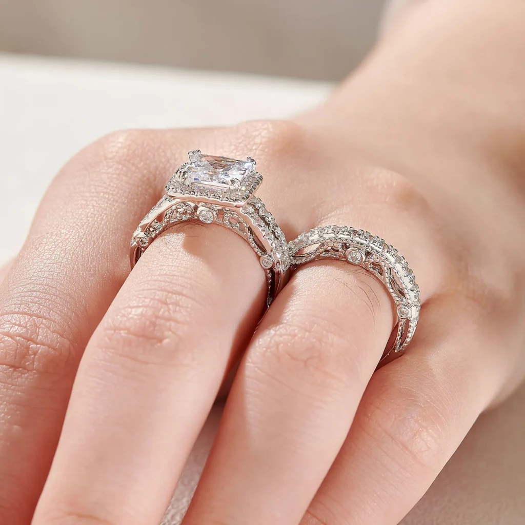 2 Pcs Vintage Wedding Ring Set