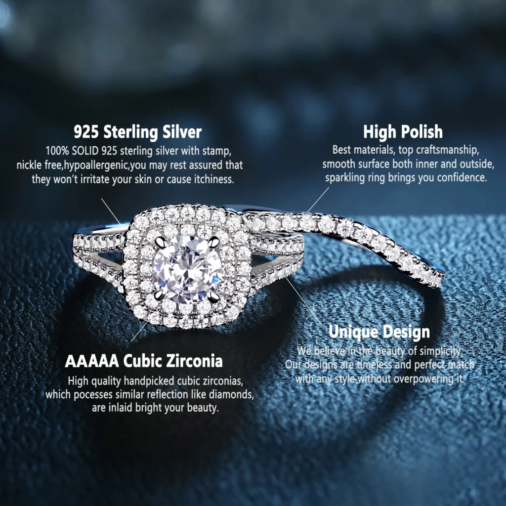 2 Pcs Double Halo Round Cut AAAAA Cz Engagement Ring