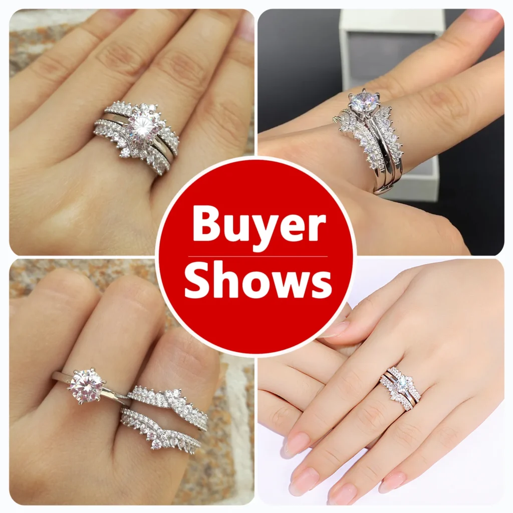 2 Pcs 925 Sterling Silver Wedding Rings Set for Women