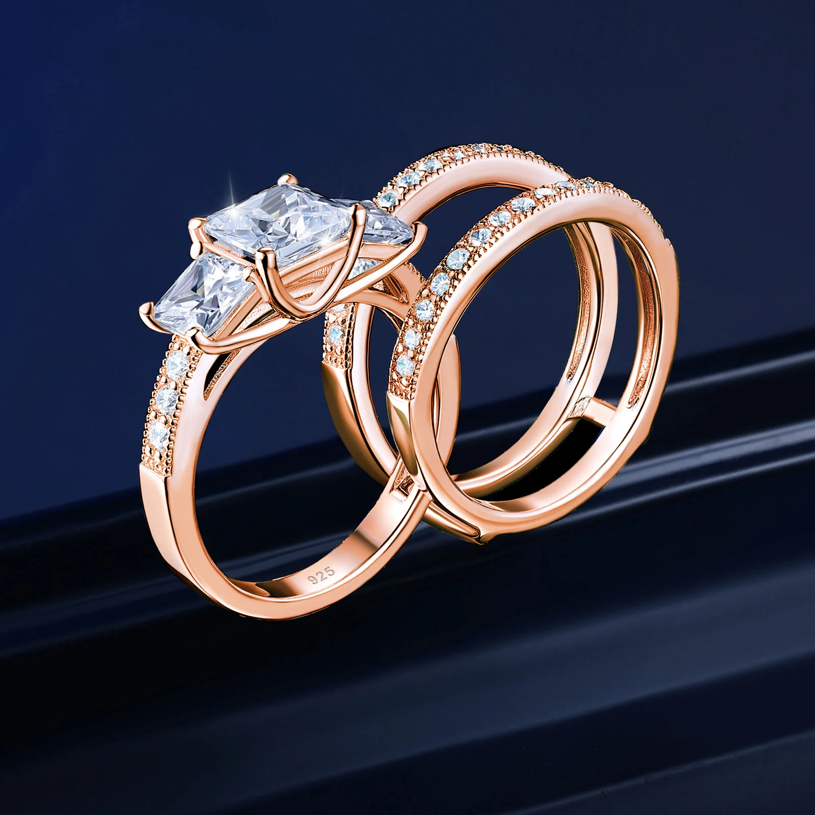 Yellow/ Rose Gold Wedding Rings Set