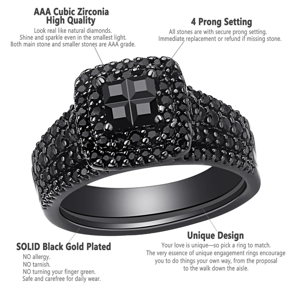 2 Pieces Black Ring Set