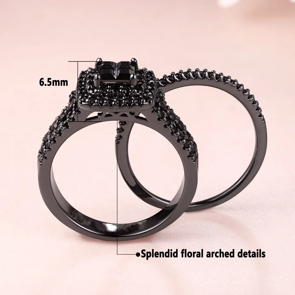 2 Pieces Black Ring Set