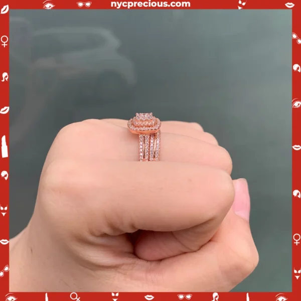 Double Halo Rose Gold 925 Silver Engagement Ring