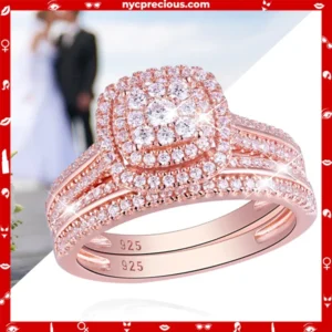 Double Halo Rose Gold 925 Silver Engagement Ring