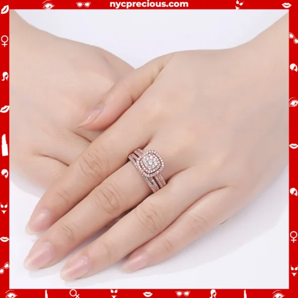 Double Halo Rose Gold 925 Silver Engagement Ring