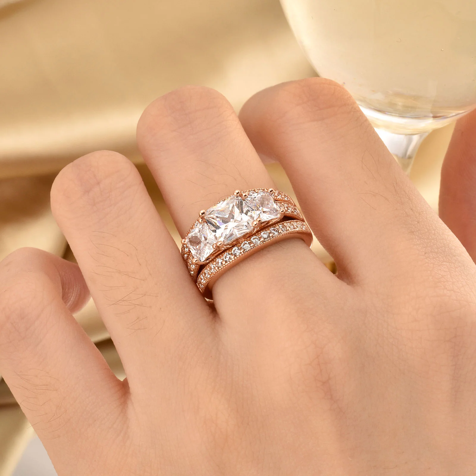 Yellow/ Rose Gold Wedding Rings Set