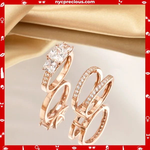 Yellow/ Rose Gold Wedding Rings Set