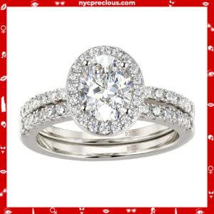 2Pcs Halo Oval Cut Engagement Ring