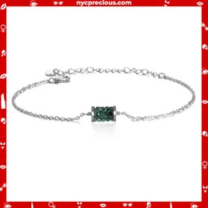 Sterling Silver With Green Crystal Chain Bracelet