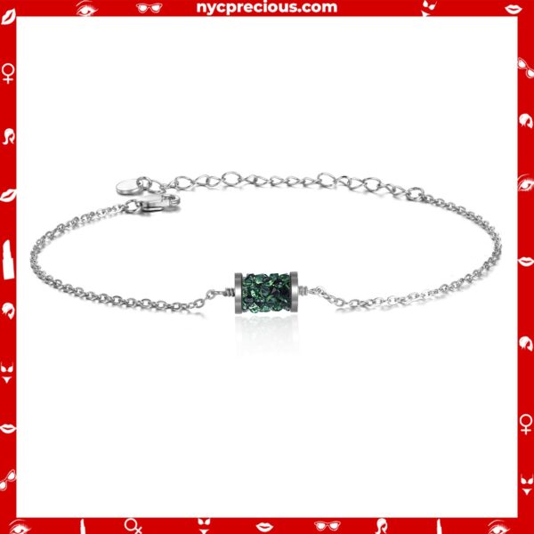 Sterling Silver With Green Crystal Chain Bracelet