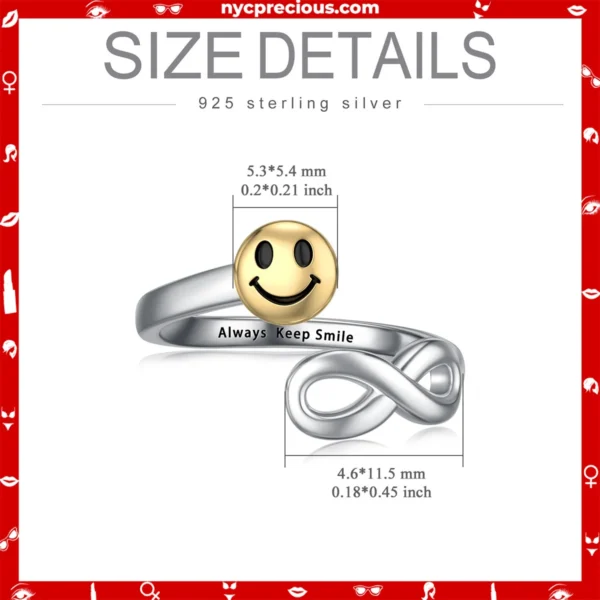 Sterling Silver Infinity Smile Face Ring