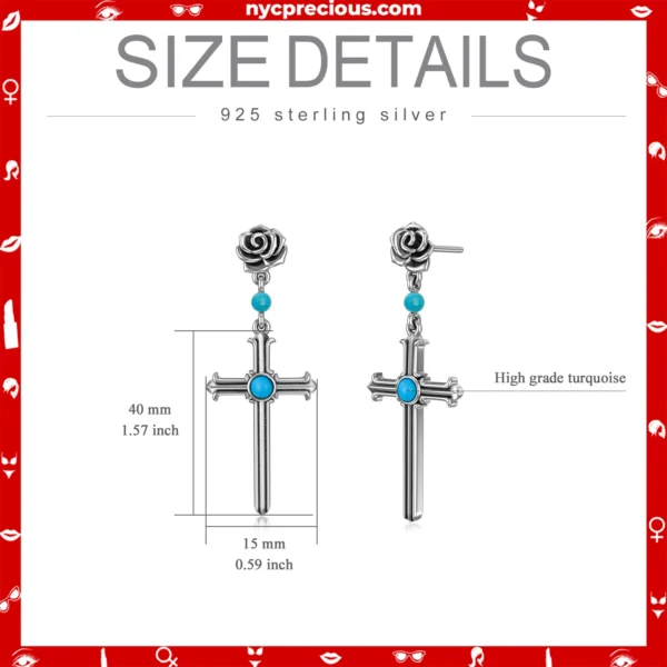 925 Sterling Silver Vintage Rose Cross Earring