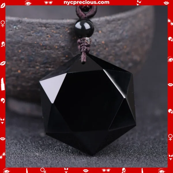 Obsidian Pendant Six-pointed Star Sweater Chain