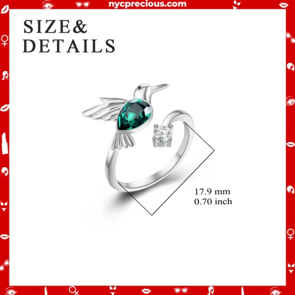 Emerald Green May Hummingbird Crystal Ring