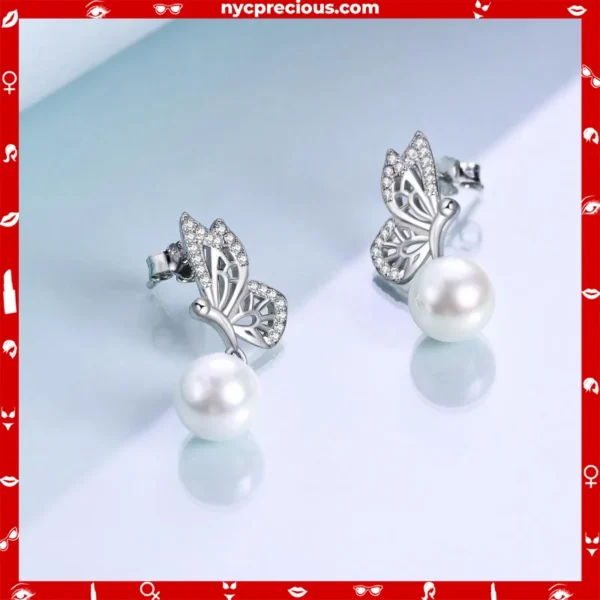 Sterling Silver Butterfly Pearl Earrings