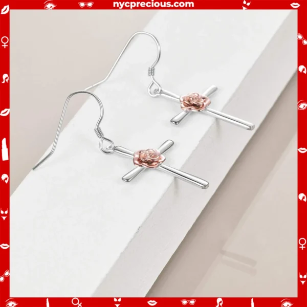 Sterling Silver Rose Cross Earring