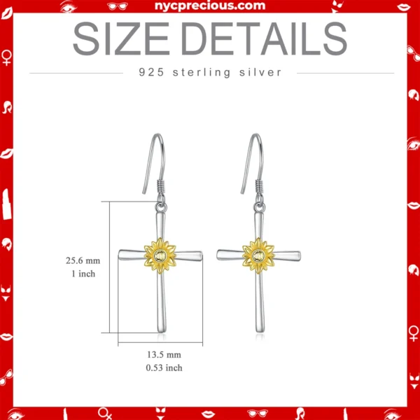 Sterling Silver Sunflower Cross Earring