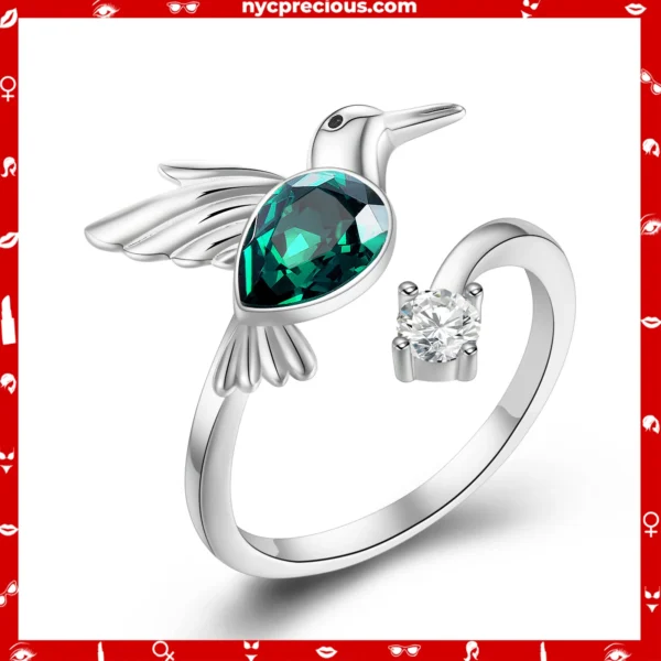 Emerald Green May Hummingbird Crystal Ring