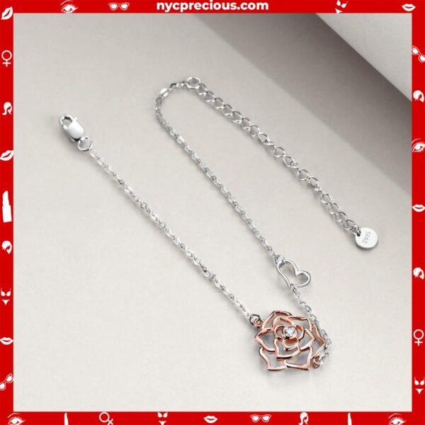 Sterling Silver Rose Flower Chain Bracelet