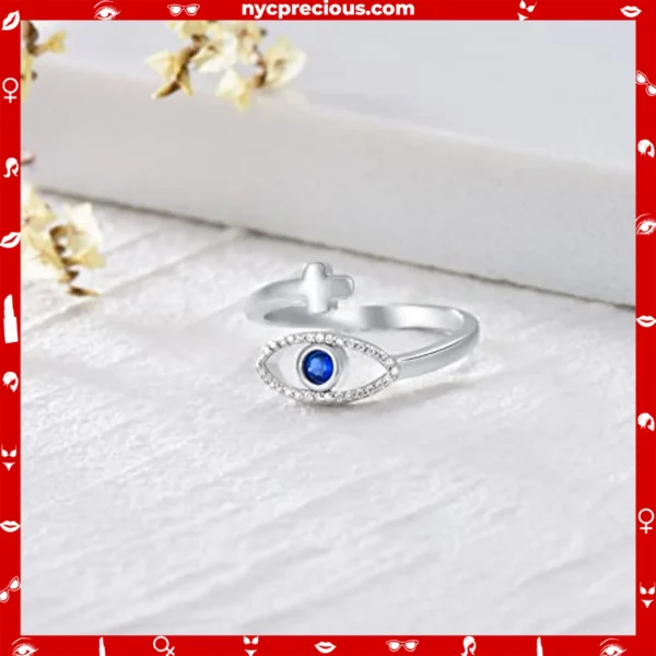 Sterling Silver Cubic Zirconia Evil Eye Cross Ring