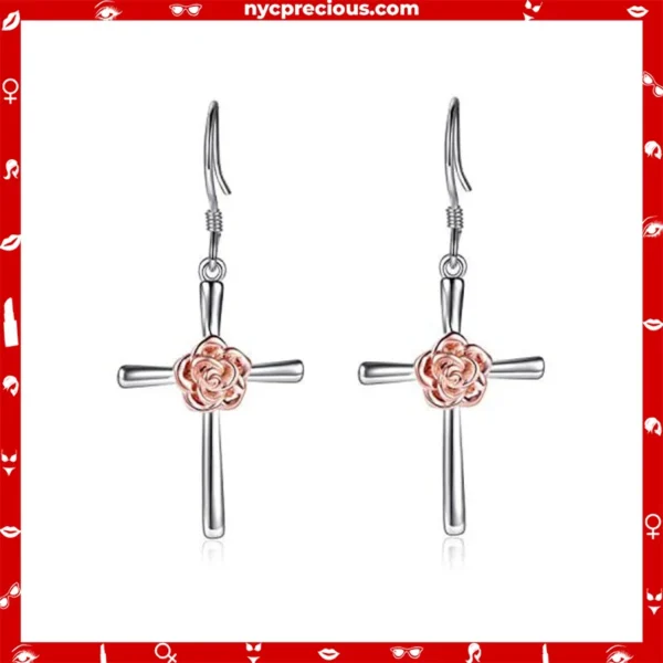 Sterling Silver Rose Cross Earring