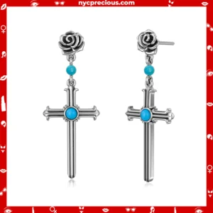 925 Sterling Silver Vintage Rose Cross Earring