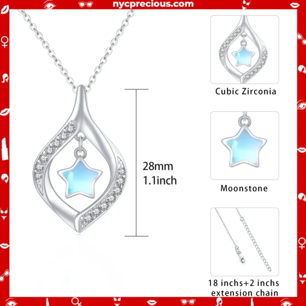 Teardrop Star Pendant Necklace with Cubic Zircon In Sterling Silver