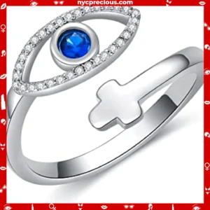 Sterling Silver Cubic Zirconia Evil Eye Cross Ring