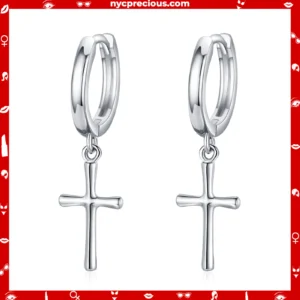 925 Sterling Silver Cross Hoop Earring