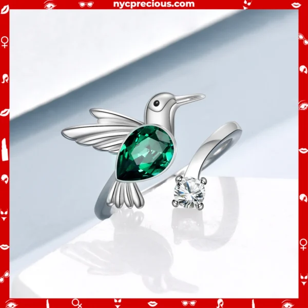 Emerald Green May Hummingbird Crystal Ring