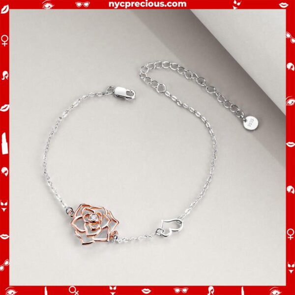 Sterling Silver Rose Flower Chain Bracelet