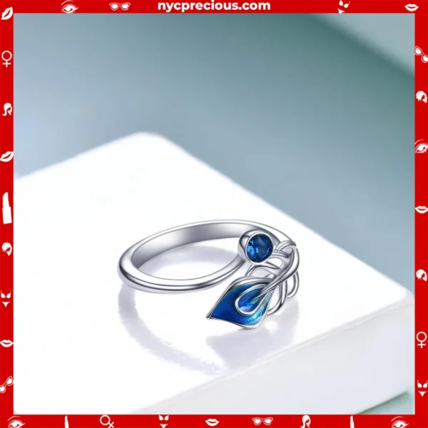 Blue Crystal Feather Ring