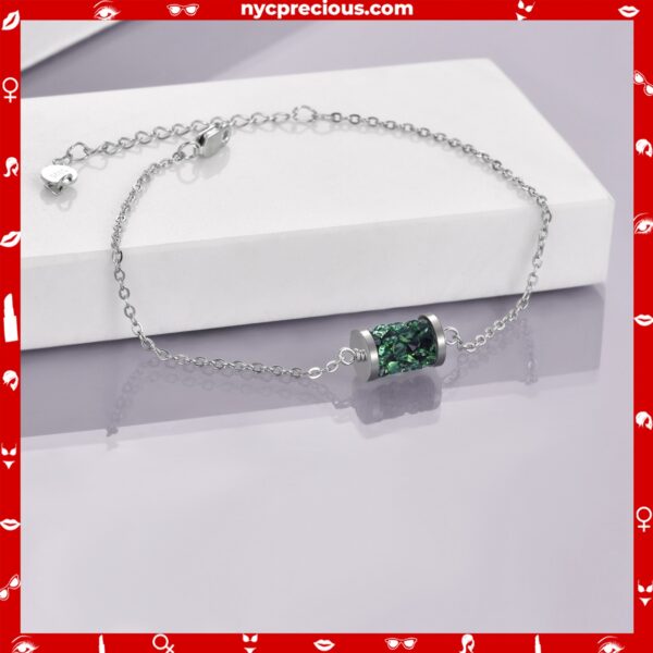 Sterling Silver With Green Crystal Chain Bracelet