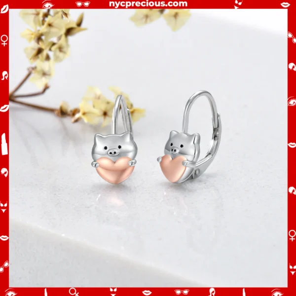 Pig Heart Hoop Earrings Rose Gold Plated