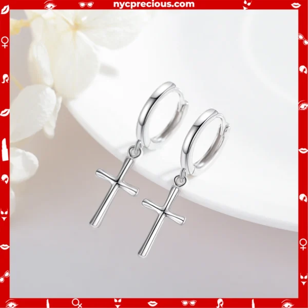 925 Sterling Silver Cross Hoop Earring