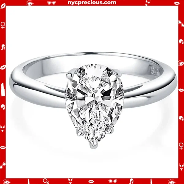 Solitaire Pear Cut Engagement Wedding Rings for Women