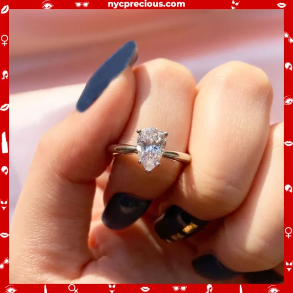 Solitaire Pear Cut Engagement Wedding Rings for Women